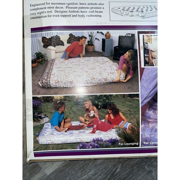 Vintage Intex Comfort Rest DESIGNER Air Bed 78”x 58” Mattress CREAM Flower RARE - Picture 9 of 12